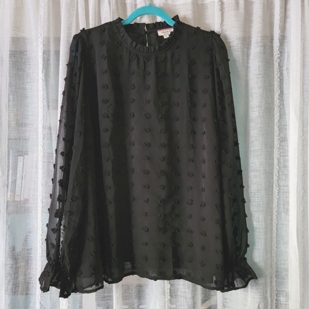 J Brooks Boutique Black Pom Pom blouse - 1XL